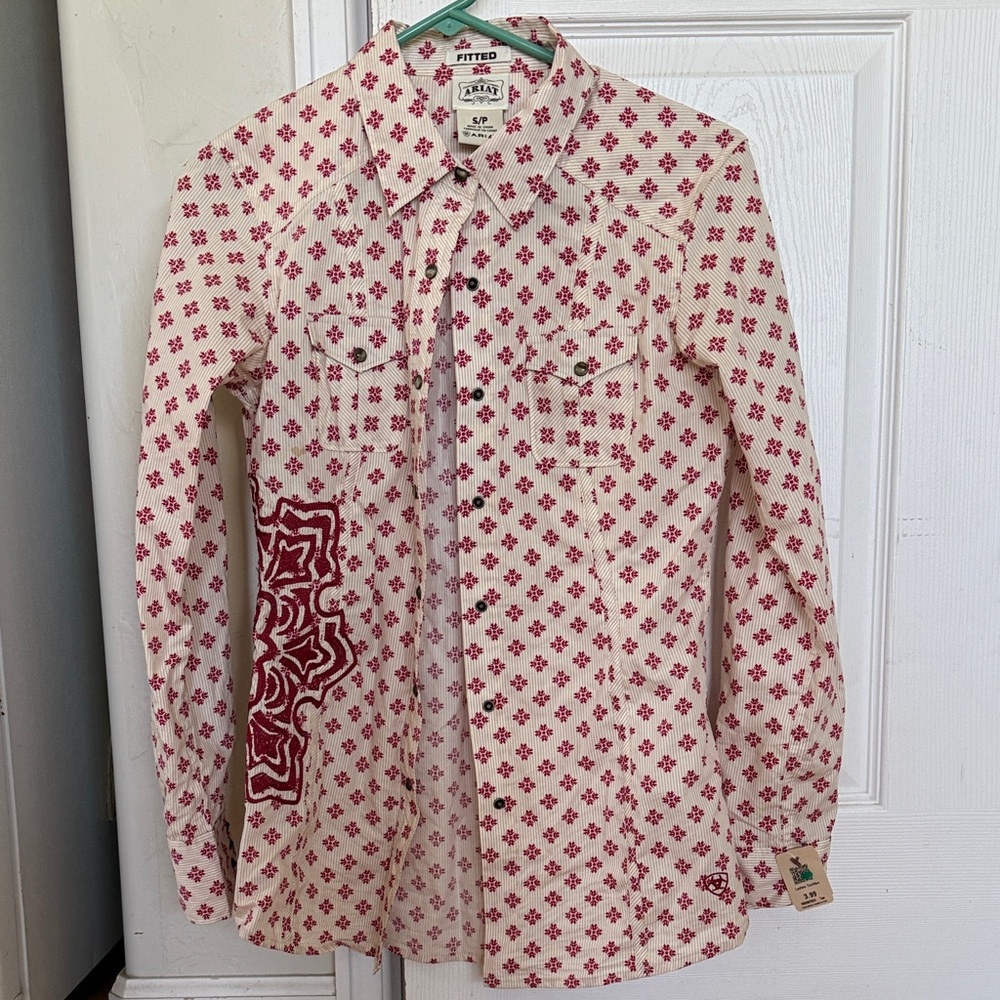 Womens Ariat embroidered Cream and Red Western Shirt